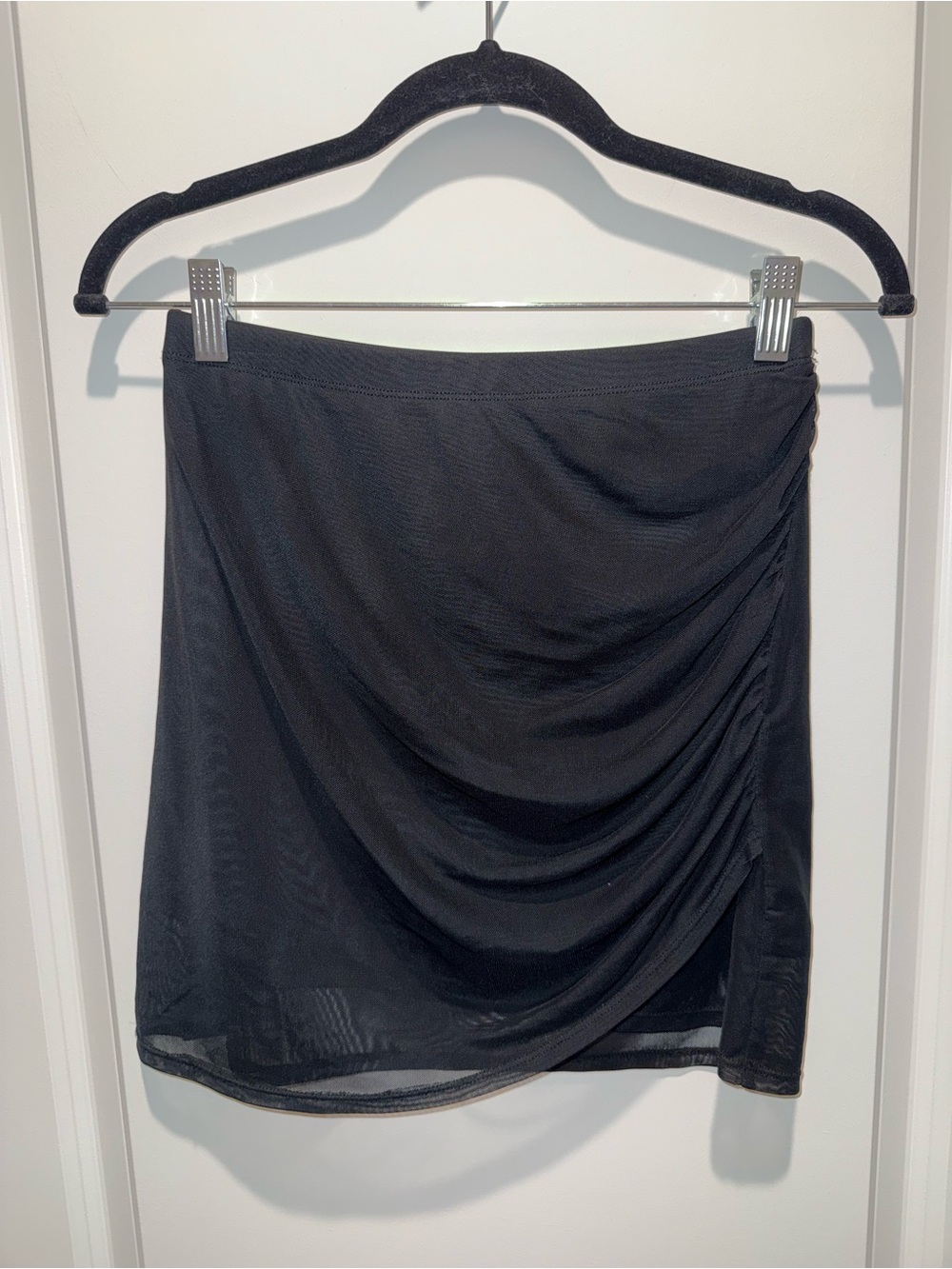 Socialite Black Ruched Wrap-Front Pencil Skirt